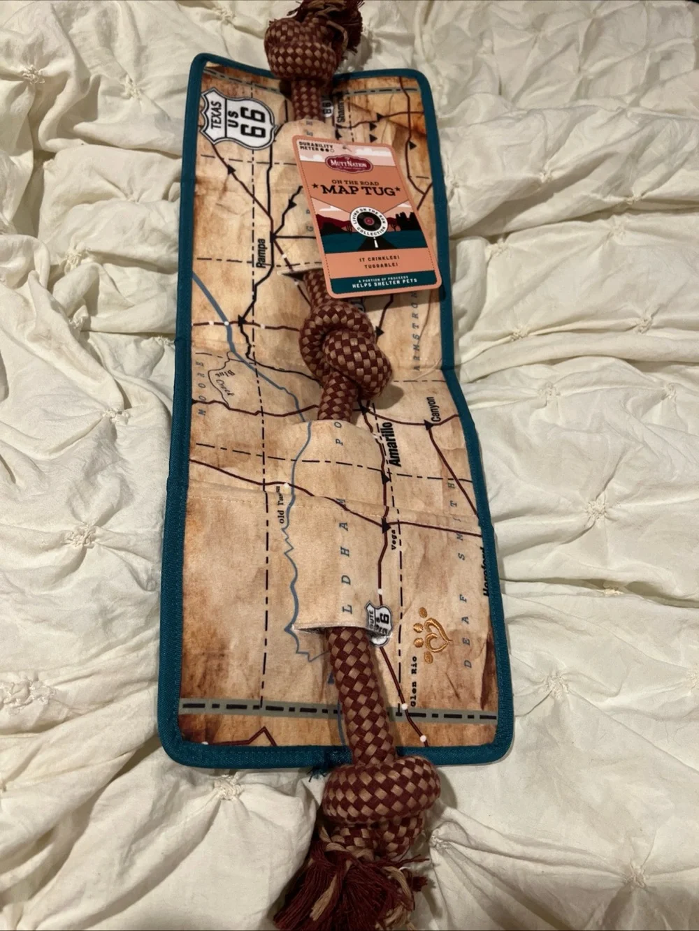Mutt Nation Map Tug Rope Dog Toy - Brown/Teal